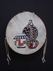 Drawings on leather drums by Arizona artist Linda Gould of Desert Drums