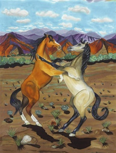 Horses at play fight