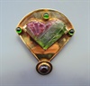 14K with Carved Watermelon and Chrome Tourmaline with Rhodolite Garnet Pin