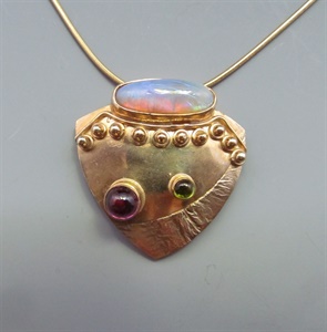 14K with Opal and Tourmaline Pendant on 24K Vermeil Neckwire