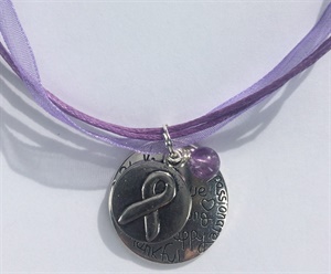 Purple/Violet GYN Cancer Hop Charm Ribbon Necklace
