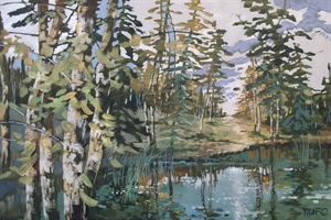 (3-24)  Pond With Trees