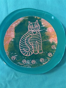 Folk Art Cat Plate