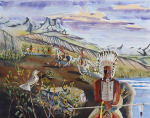 Five Blackfoot Warriors Watercolor